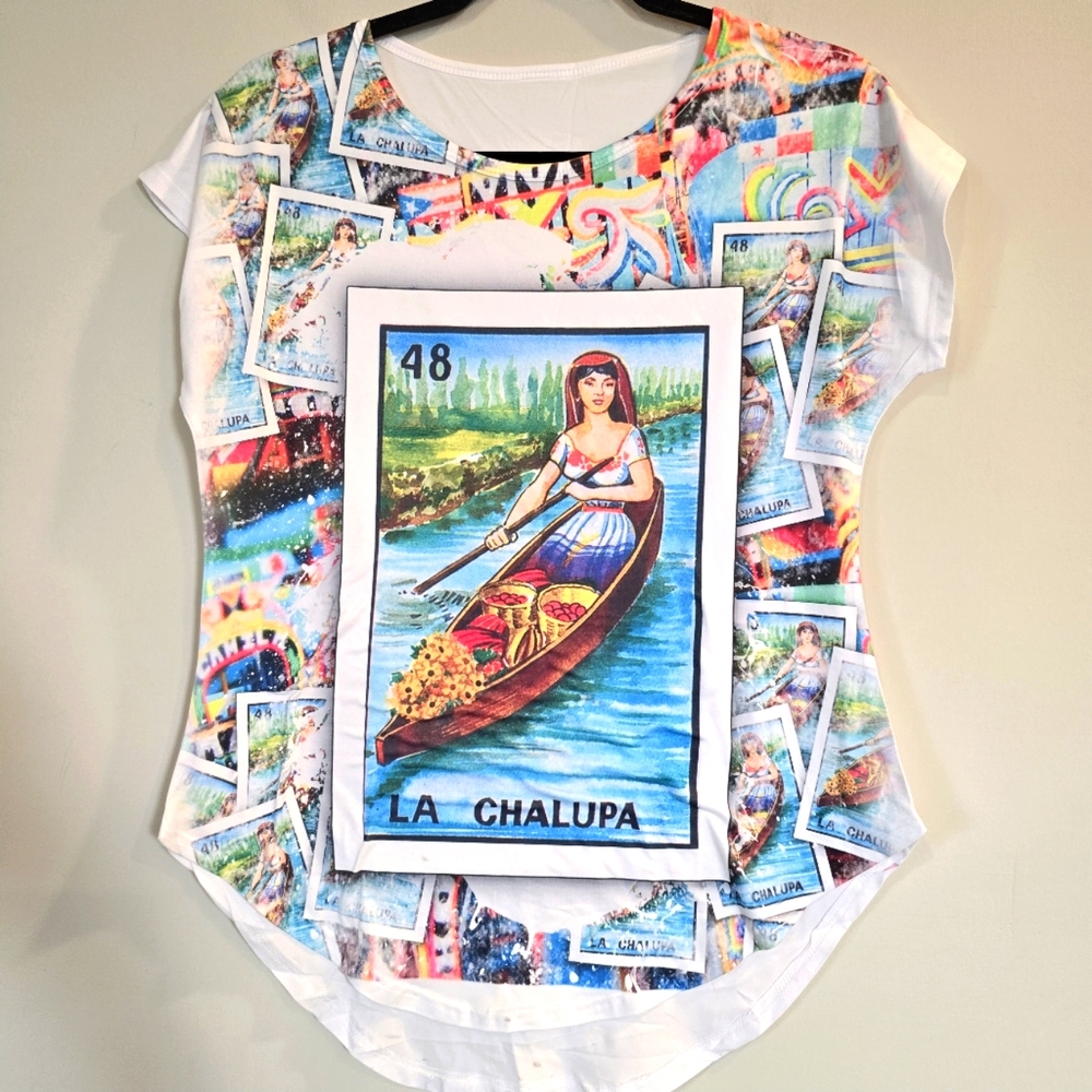 La Chalupa Loteria Mexican Bingo Short Sleeve‎ S/M Shirt Women White.D121